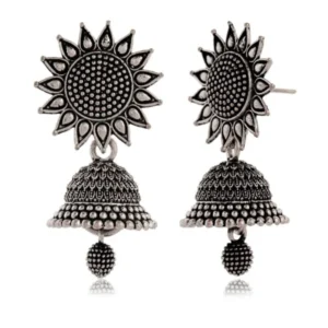 Earrings for Women Traditional Silver AZ838-OXidised Jhumka Set | German Silver Chand Baliyan & Jhumkas Earrings | Birthday & Anniversary Gift