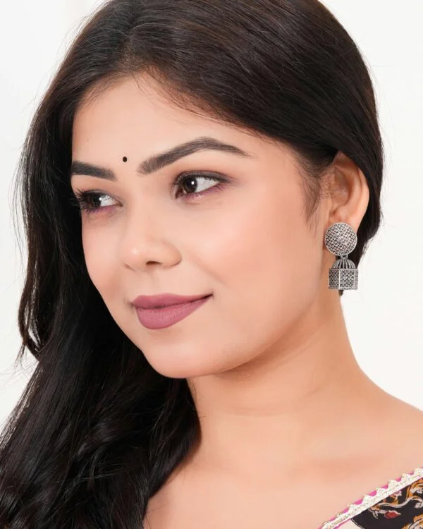 Earrings for Women Traditional Silver AZ838-OXidised Jhumka Set | German Silver Chand Baliyan & Jhumkas Earrings | Birthday & Anniversary Gift -AZ838-OX-ER33 - Image 5