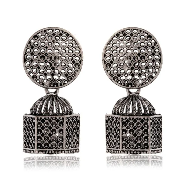 Earrings for Women Traditional Silver AZ838-OXidised Jhumka Set | German Silver Chand Baliyan & Jhumkas Earrings | Birthday & Anniversary Gift -AZ838-OX-ER33