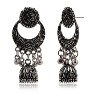 Women's Handmade Traditional Jhumki With Moon Motif Chandbali Design Ethnic Wedding Wear Earrings For Women