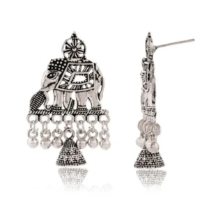 Women's Indian Traditional AZ838-OXidised Silver Earrings For Women | Elephent Design Jumki Wedding Wear