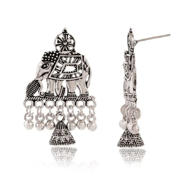 Women's Indian Traditional AZ838-OXidised Silver Earrings For Women | Elephent Design Jumki Wedding Wear