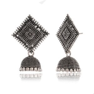 Women Traditional Silver AZ838-OXidised Jhumka Set | German Silver Chand Baliyan & Jhumkas Earrings for Women | Birthday & Anniversary Gift -AZ838-OX-ER50