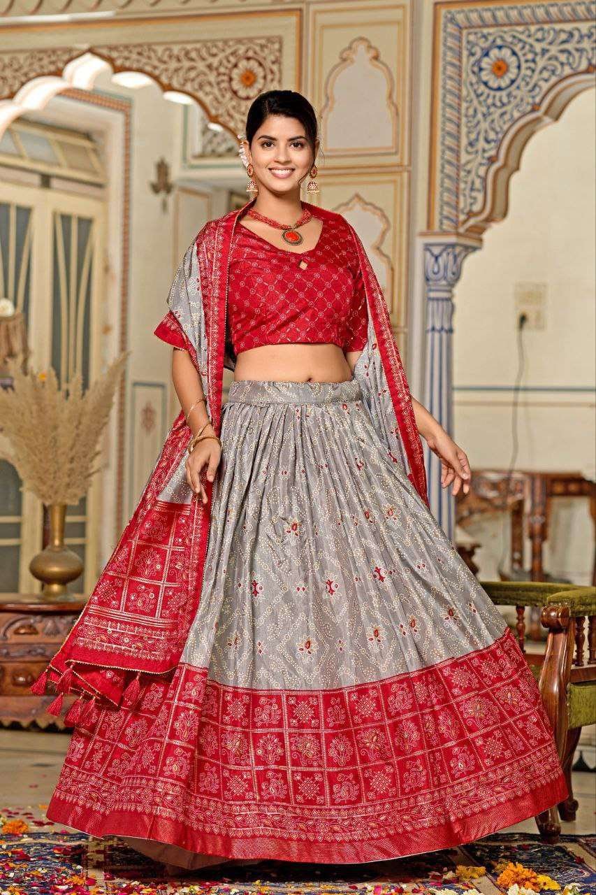 Women's Tussar Silk Patola Print Lehenga Choli Dupatta Set - Image 14