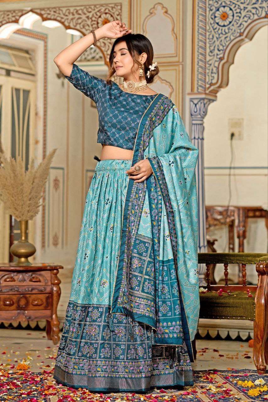 Women's Tussar Silk Patola Print Lehenga Choli Dupatta Set - Image 9