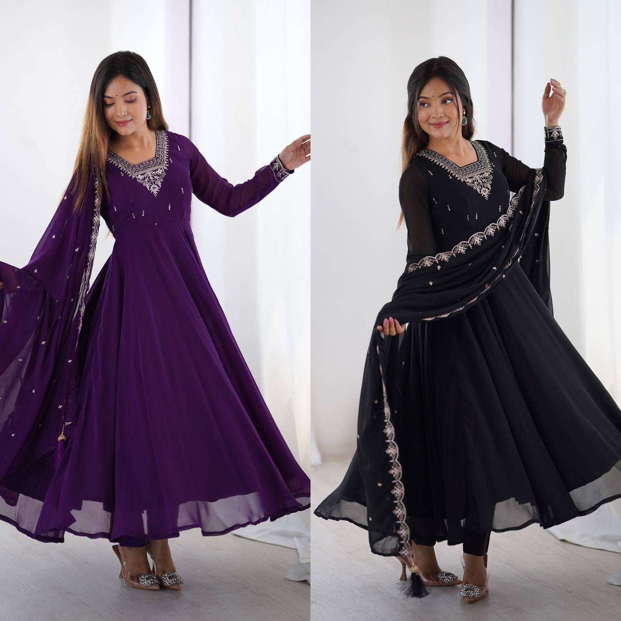 Womens Fox Georgette Anarkali Kurti with Pant & Dupatta Set - Image 2